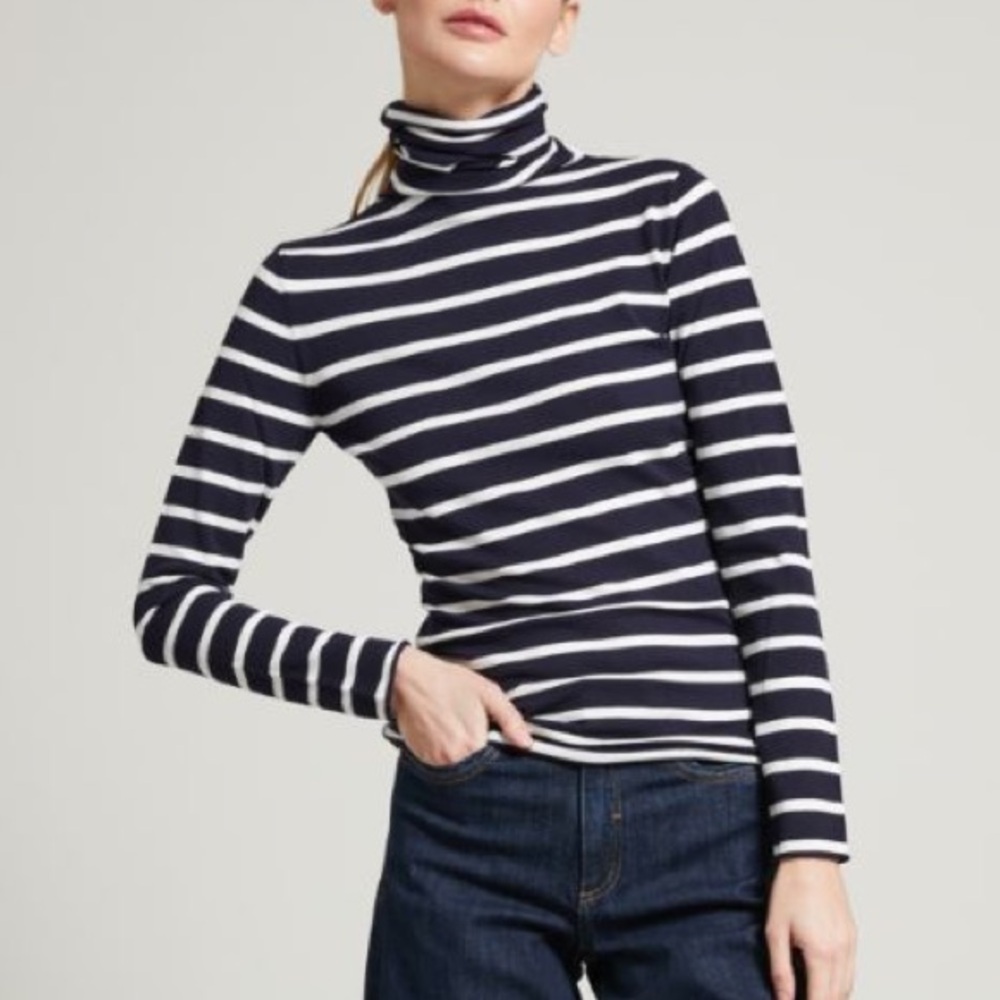 Max&Co Label-cut Turtle-neck Long Sleeves Stripes Top Size: Medium Fall / Winter